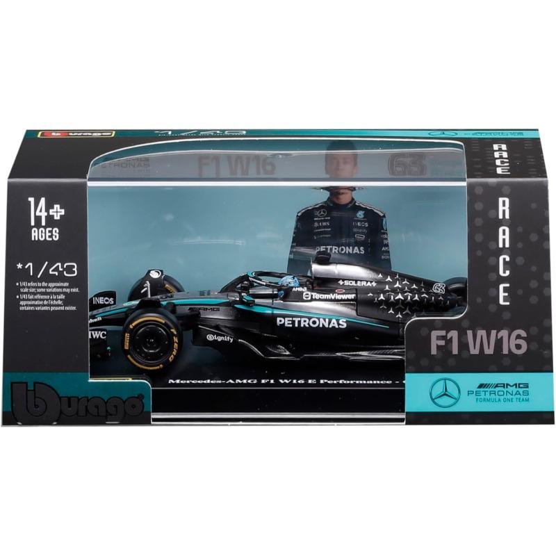 Bburago Mercedes W16 F1 George Russell Model with Helmet & Display Base