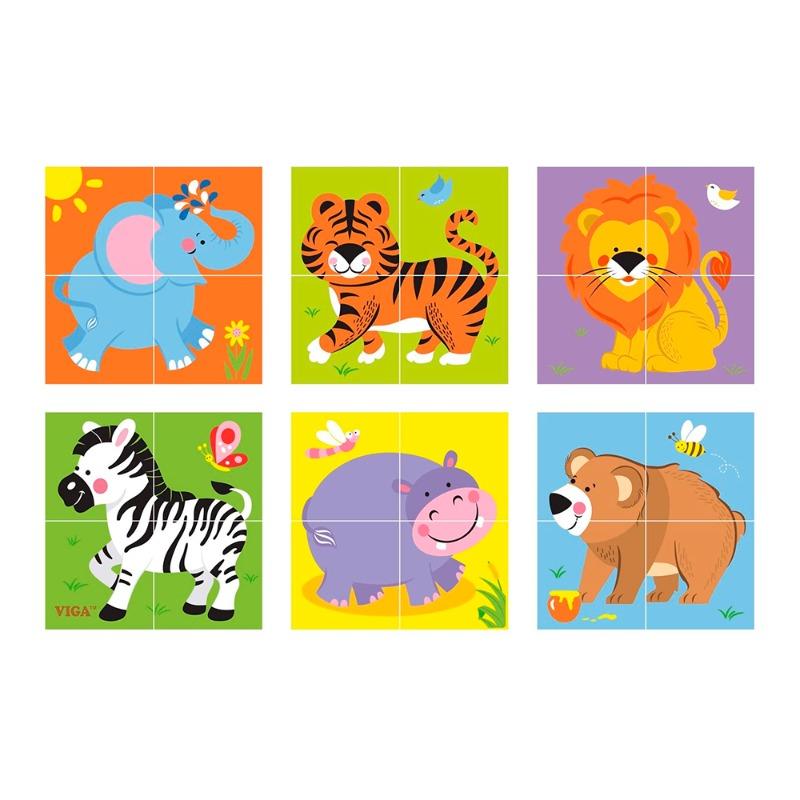 VIGA 6 Side Cube Puzzle - Wild Animals