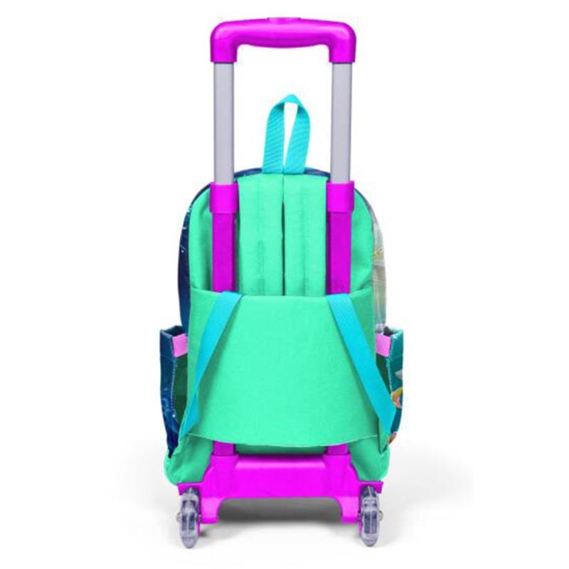 كورال هاي كيدز - حقيبة ظهر مدرسية بثلاثة أقسام - بعجلات مزينة بنقشة حصان البحر باللون الأزرق والأخضر