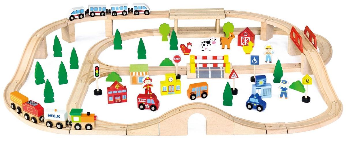 VIGA Wooden Train Set - 90 Pcs