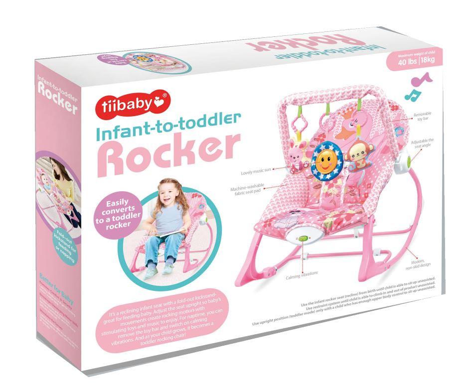 تي بيبي - كرسي هزاز للأطفال بموسيقى لون وردي