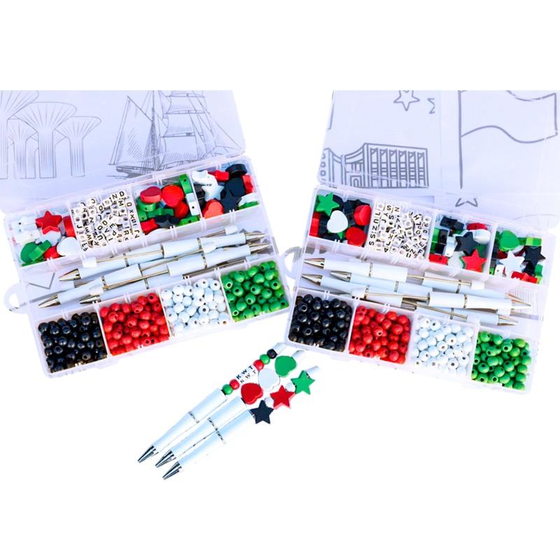 Twinsco Pens With Beads - Colors Of The Kuwait Flag