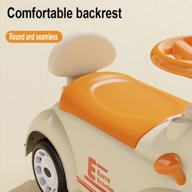 MG Kids Ride-On Push Car with Music, Lights & Storage – White & Orange