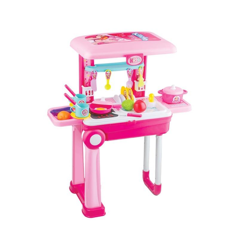 مجموعة أدوات مطبخ ترولي واقعية للعب الأدوار مع ملحقات ممتعة باللون الوردي