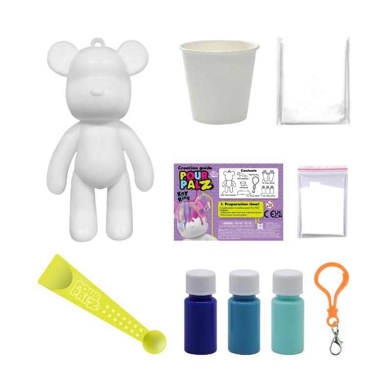 Pour Palz Mini Bear Keyring – DIY Marble Paint Collectible (4 Assorted)