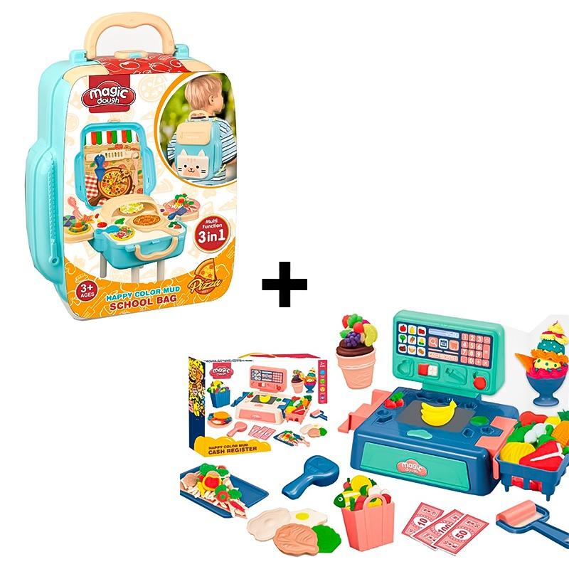 حزمة حقيبة الصلصال مجموعة تشكيل البيتزا + مجموعة تشكيل صلصال أدوات الكاشير