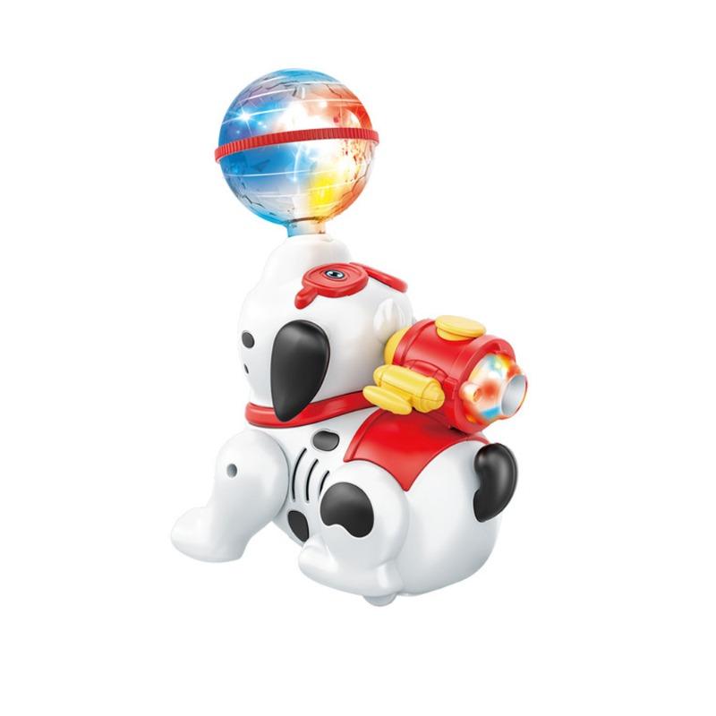 كلب راقص يدور 360 درجة مع ضوء وصوت، أبيض