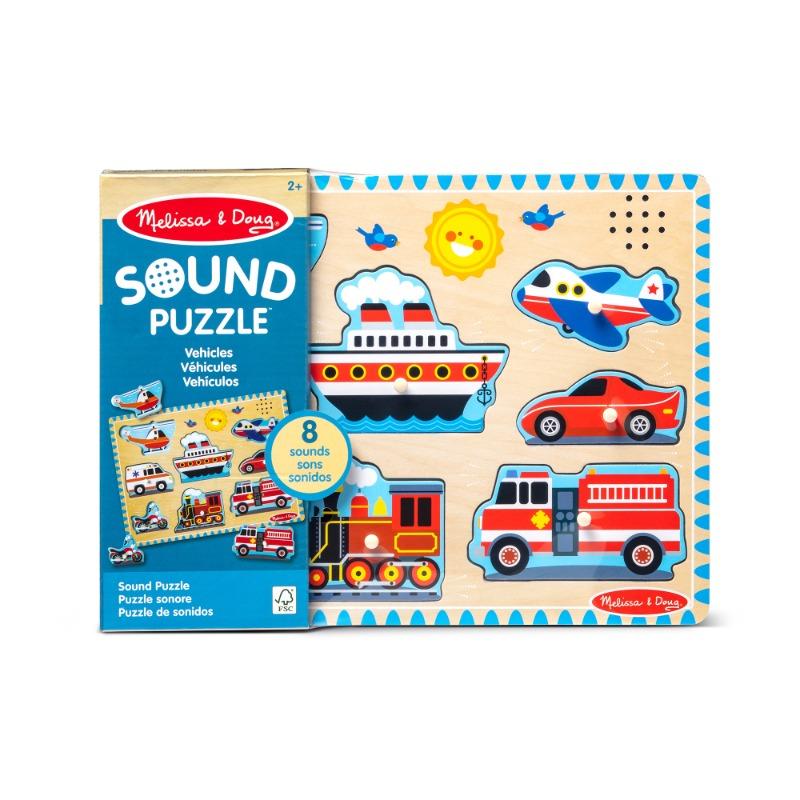 Melissa And Doug - Vehicles Sound Puzzle - Wooden Peg Puzzle With Sound Effects (8 pcs)