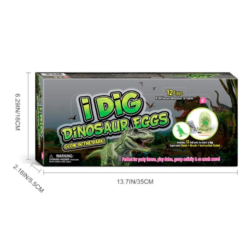 Glow-In-The-Dark Dinosaur Egg Excavation Kit Set - 12 Eggs
