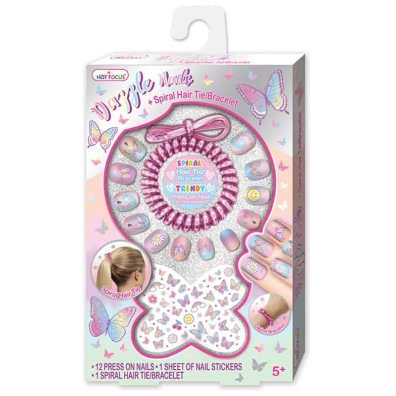 Hot Focus Dazzle Nails And Spiral Hair Tie
