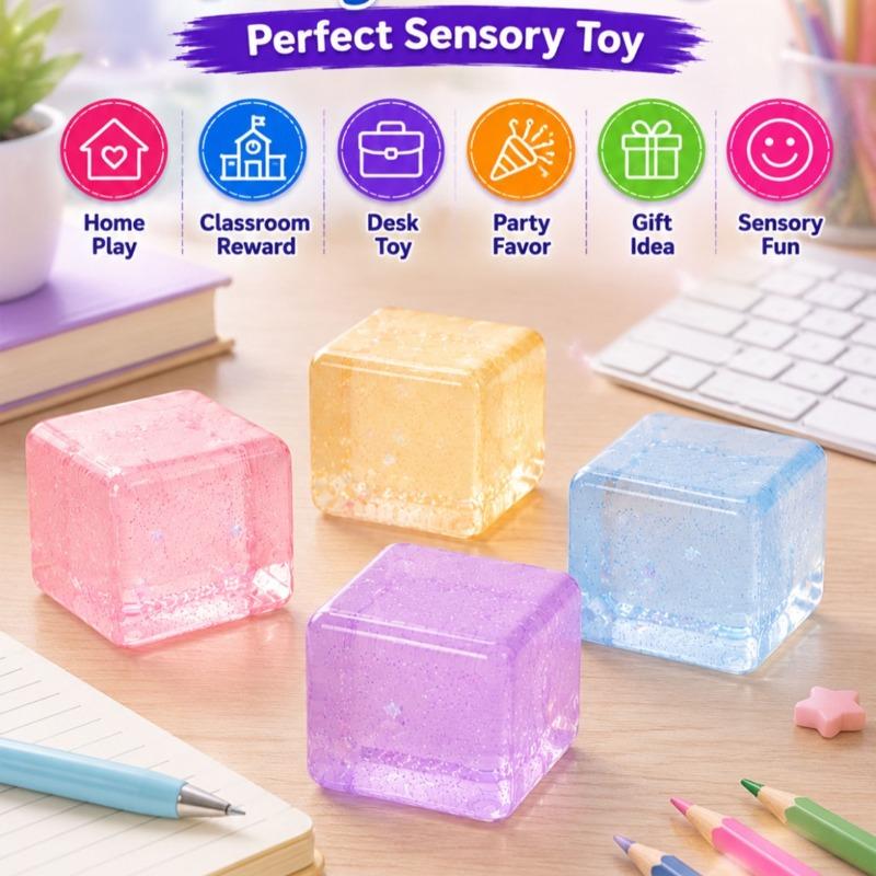 Squishy Bun 6cm Glitter Slime Cube – Assorted Colors