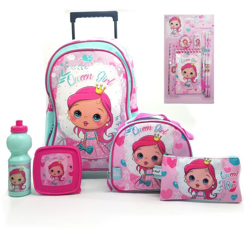 12 IN 1 Backpack Trolley Set - Queen Girl