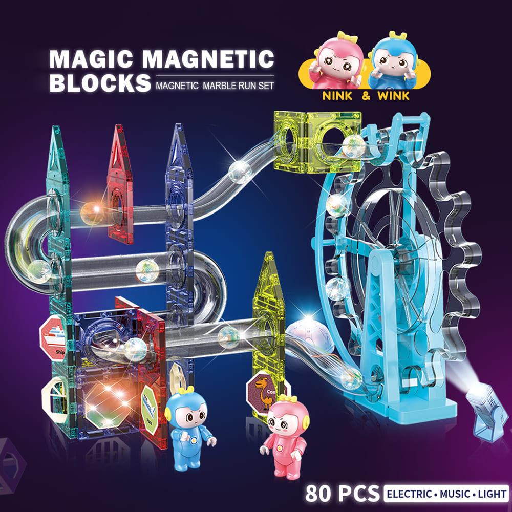 مجموعة بناء مسارات الكرة المغاطيسية الموسيقية 80 قطعة