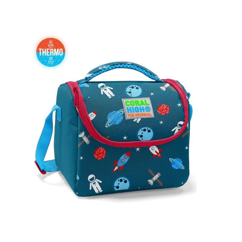 Coral High Kids Indigo Red Space Patterned Thermo Lunch Bag