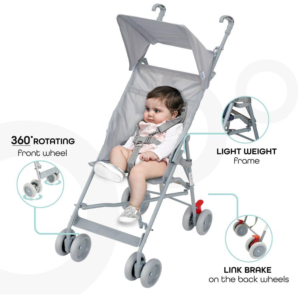 مون - عربة أطفال خفيفة باللون الرمادي الفاتح