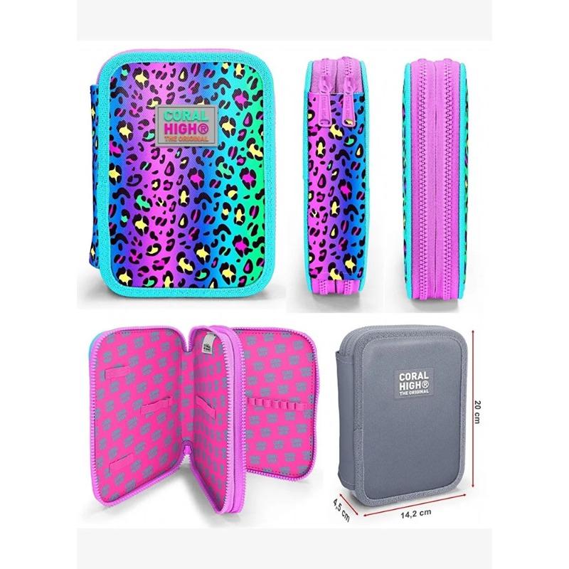 Coral High - Kids Colorful Leopard Patterned Double Layer Pencil Bag