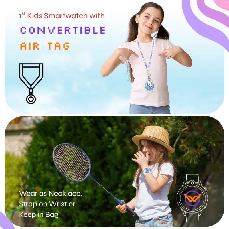 WatchOut Next-Gen+ Kids Phone Smartwatch with GPS Tracking, Heart Rate, Fever Alert, 4G Sim Enabled, Audio-Video Call, Convirtible Air Tag, Changeable Dial Ring, SOS & Parental Lock (Lavender Purple)