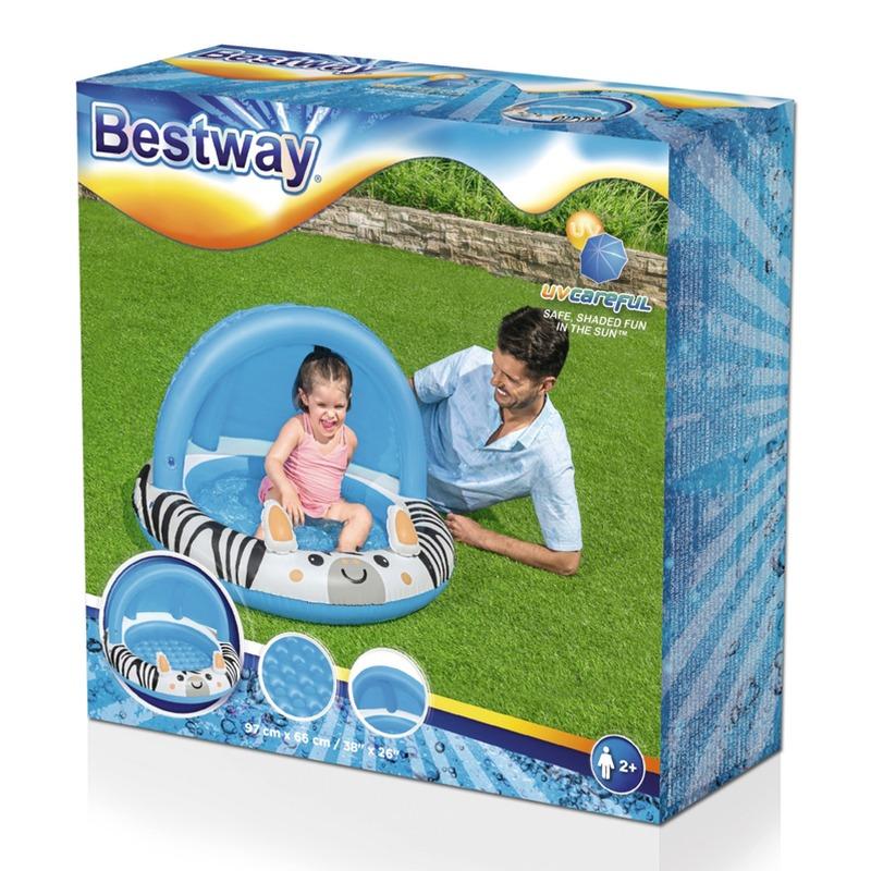 بست واي - مسبح أطفال سفاري مع مظلة 97 سم × 66 سم- زيبرا