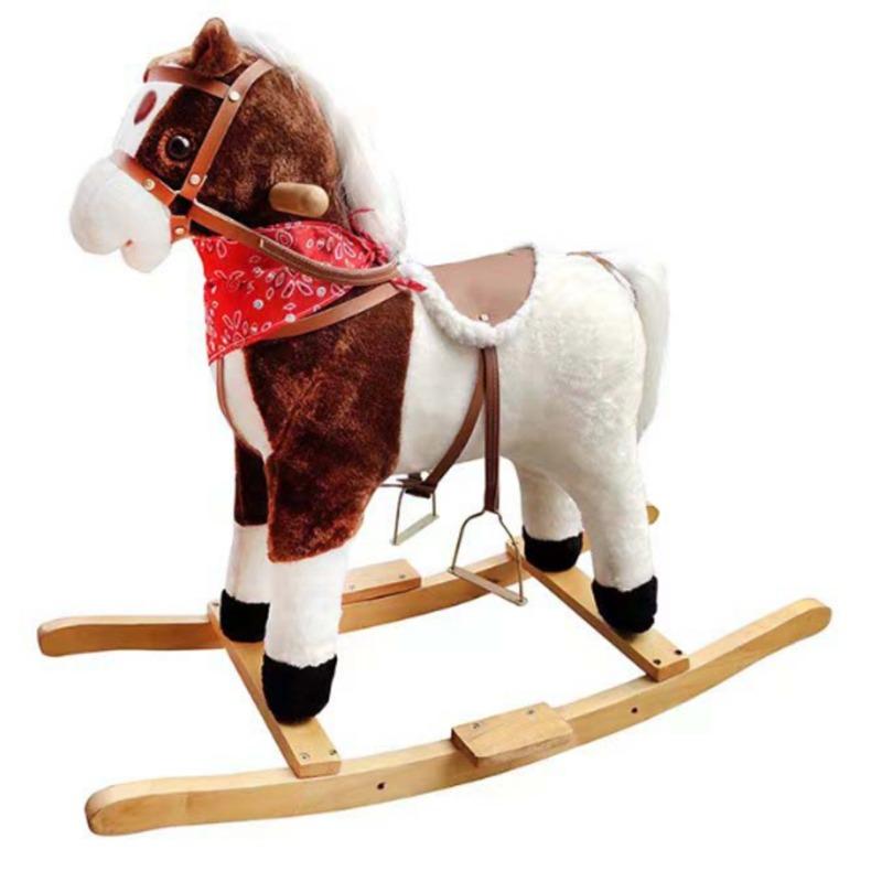 Wooden Rocking Horse Small Size - Brown With White