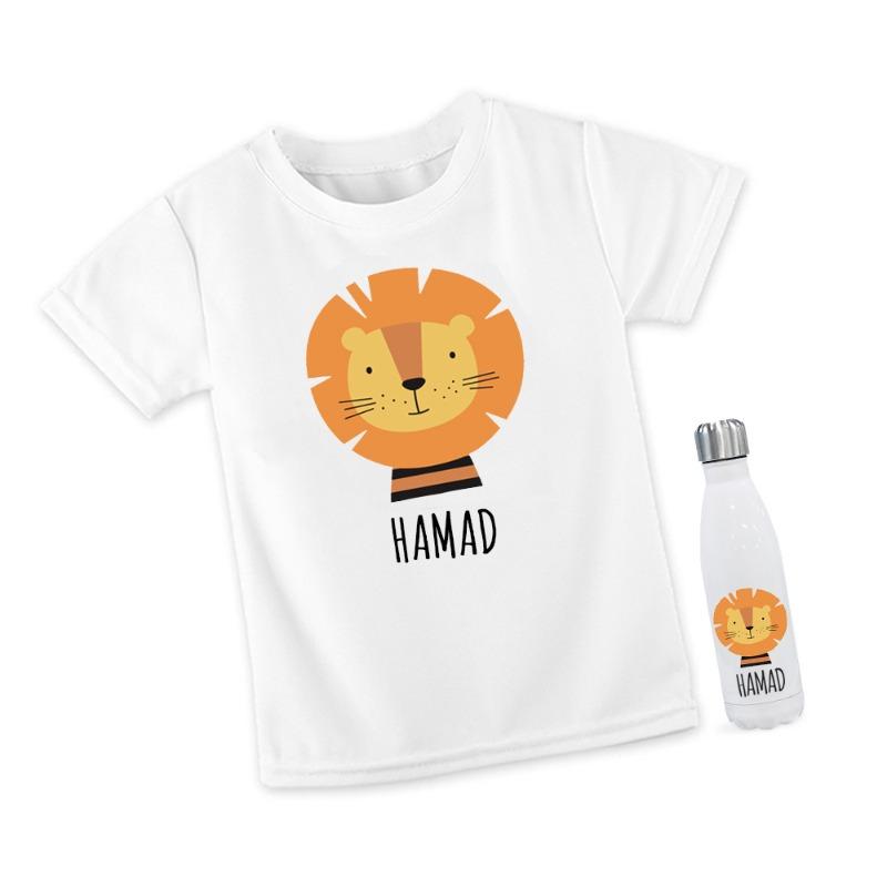 تي شيرت وزجاجة فولاذية بتصميم ملك الغابة