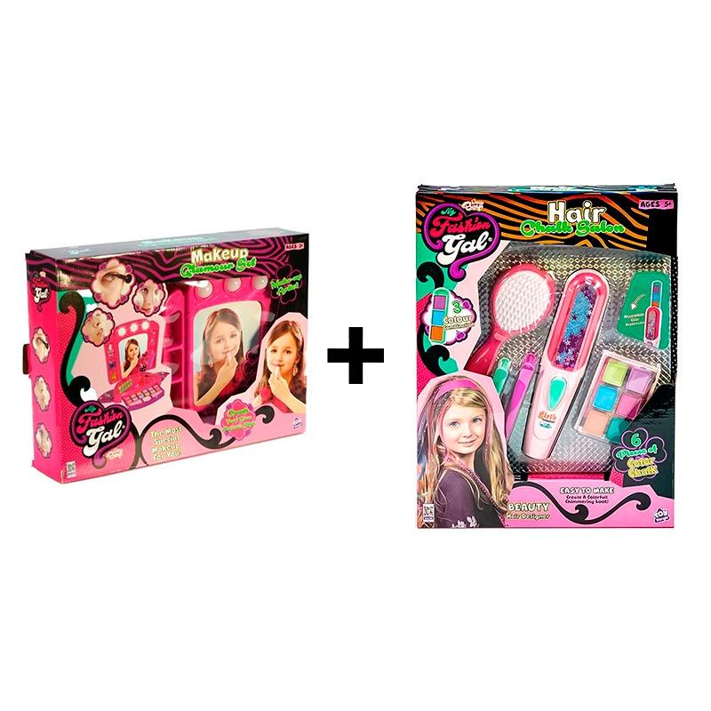 حزمة ماي فاشون جال طباشير الشعر + مجموعة مستحضرات التجميل جلامور