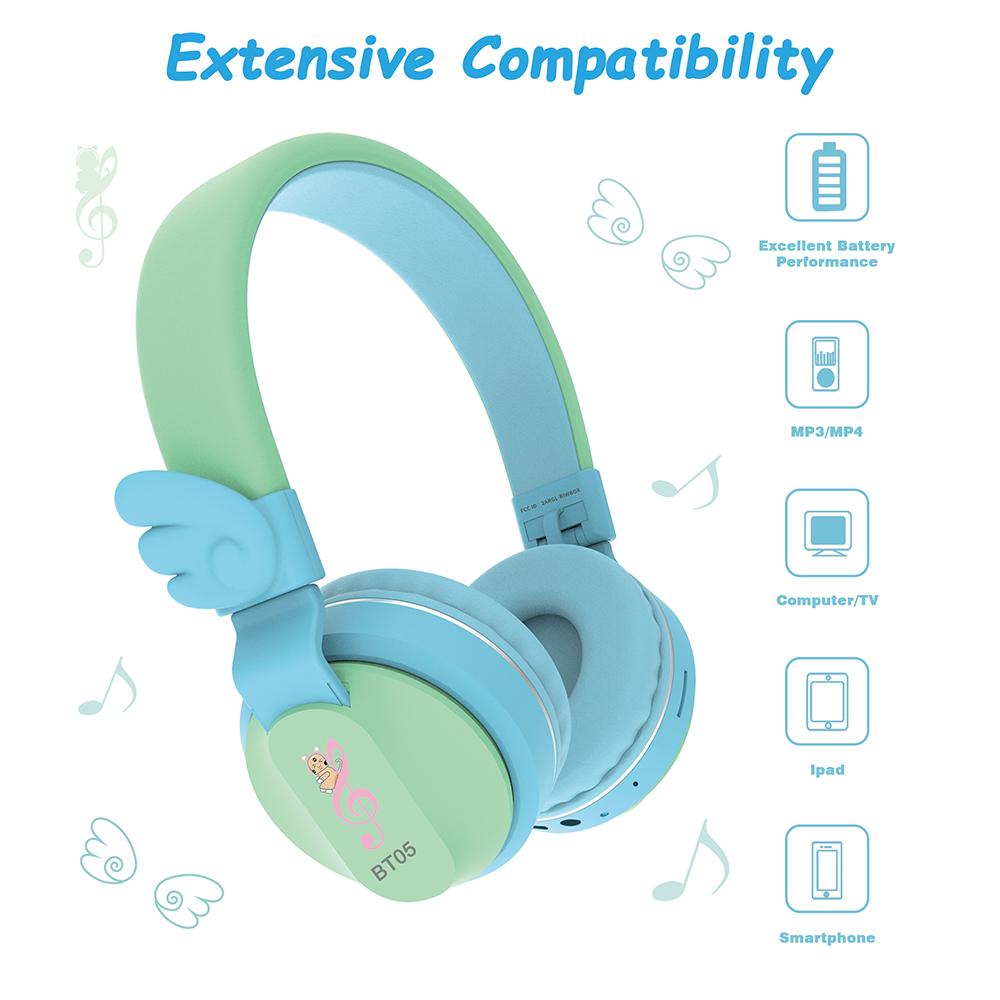 Riwbox Angle Wings Bluetooth Headphones Blue Green