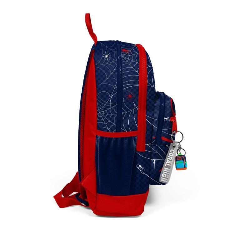Coral High Kids School Backpack Spider Patterned Navy Blue Red