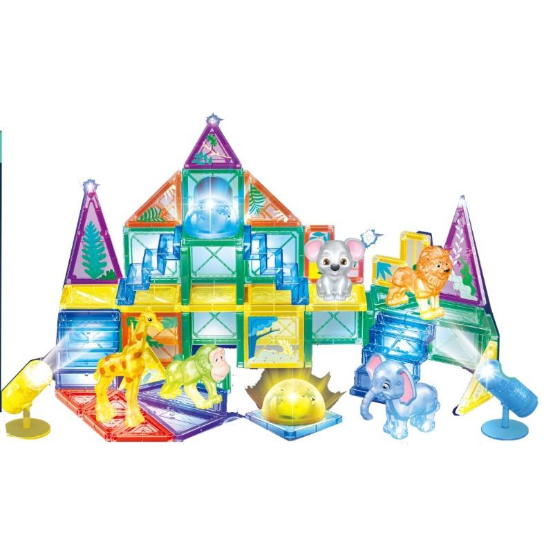 Magnetic Blocks & Forest Animal Light-Up Window Set – 64 Pieces