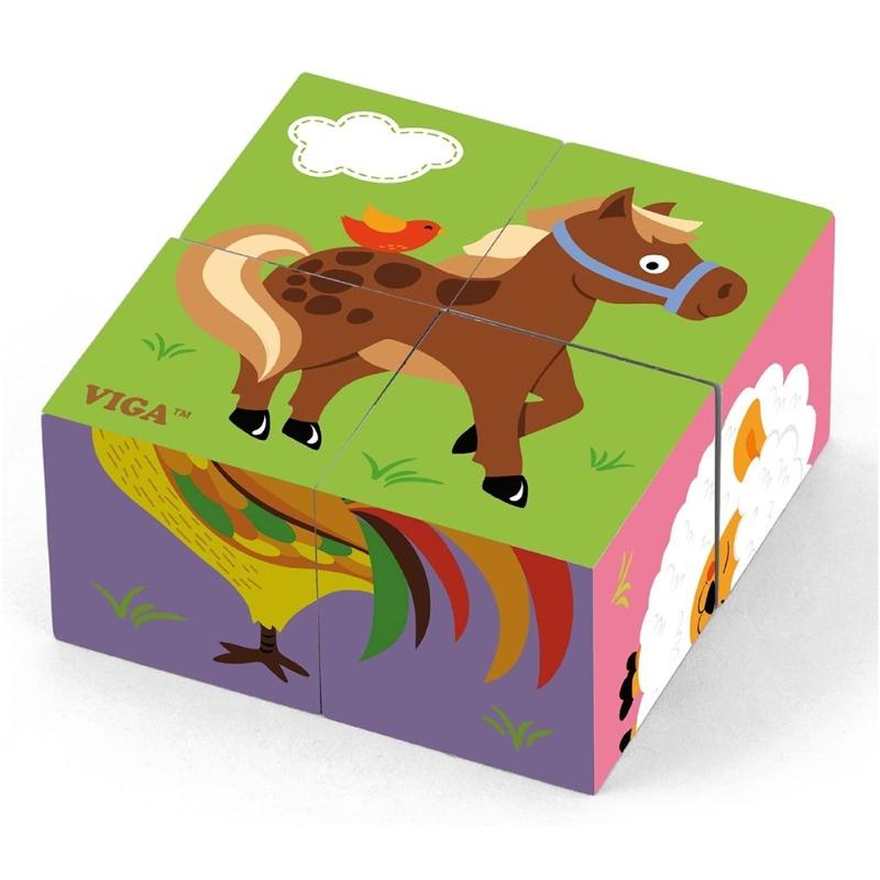 VIGA 6 Side Cube Puzzle - Farm Animals