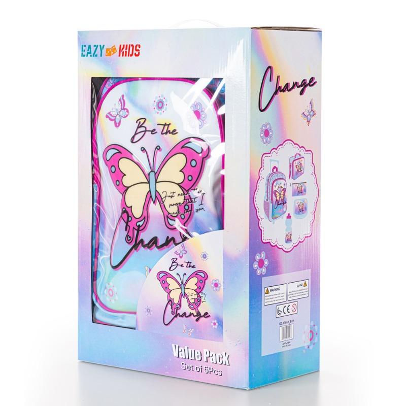 Eazy Kids Set of 5 Trolley 16" School Bag Combo - Butterfly