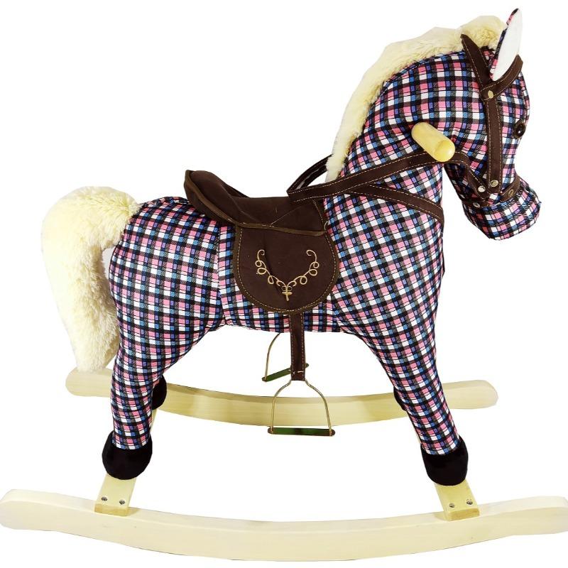 Wooden Rocking Horse Checked - Pink