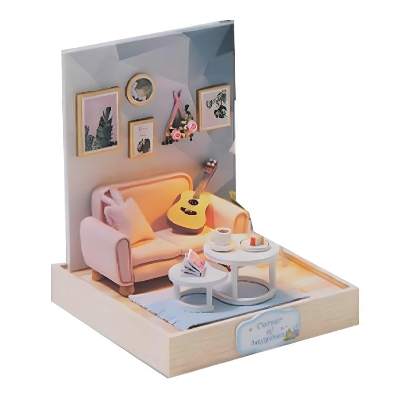 زاوية غرفة السعادة الخشبية المضيئة