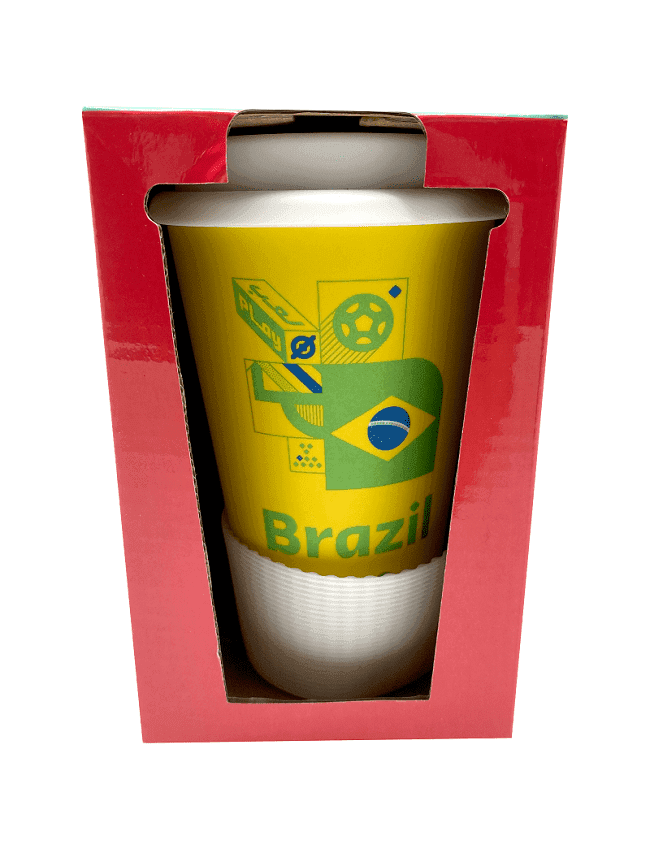فيفا 2022 - كوب المشروبات بغطاء وغلاف سيليكون شعار البرازيل