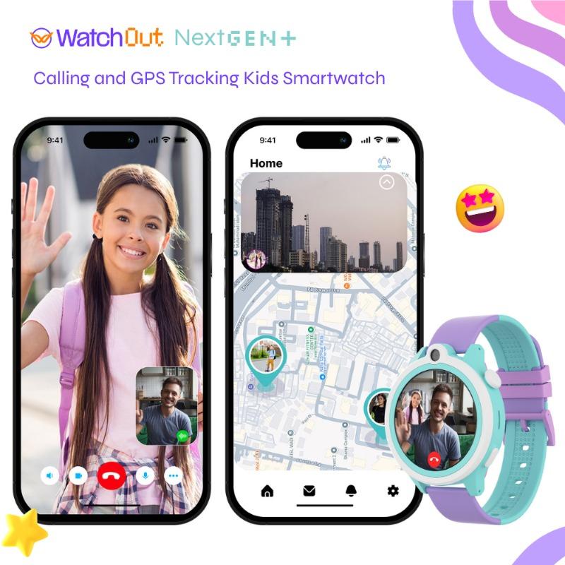 WatchOut Next-Gen+ Kids Phone Smartwatch with GPS Tracking, Heart Rate, Fever Alert, 4G Sim Enabled, Audio-Video Call, Convirtible Air Tag, Changeable Dial Ring, SOS & Parental Lock (Lavender Purple)