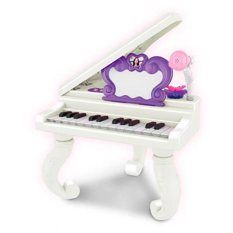 مجموعة بيانو 2 في 1 بيانو وطاولة تزيين مع مرآة لون وردي