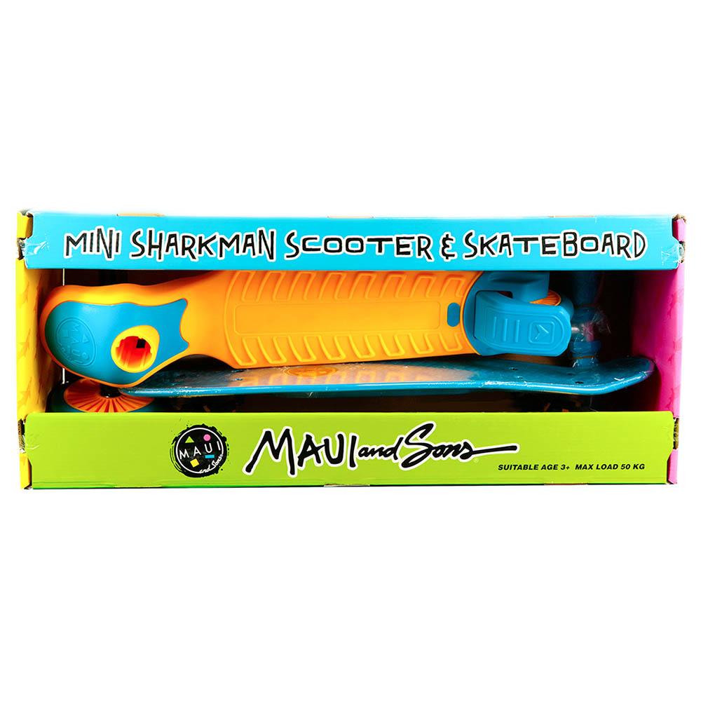 Maui Mini Sharkman Scooter And Skateboard Combo - Blue And Yellow