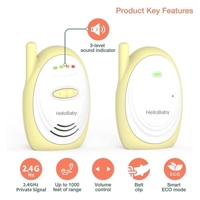 هلو بيبي - جهاز مراقبة الطفل الصوتي مع مؤشر صوت ونقل رقمي