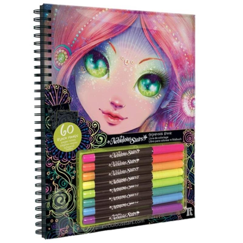 Nebulous Stars Large Black Pages Coloring Book And Neon Ink Gel Pens