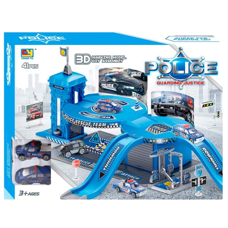 Assembly Alloy Police Car Parking Lot Playset 41 Pcs