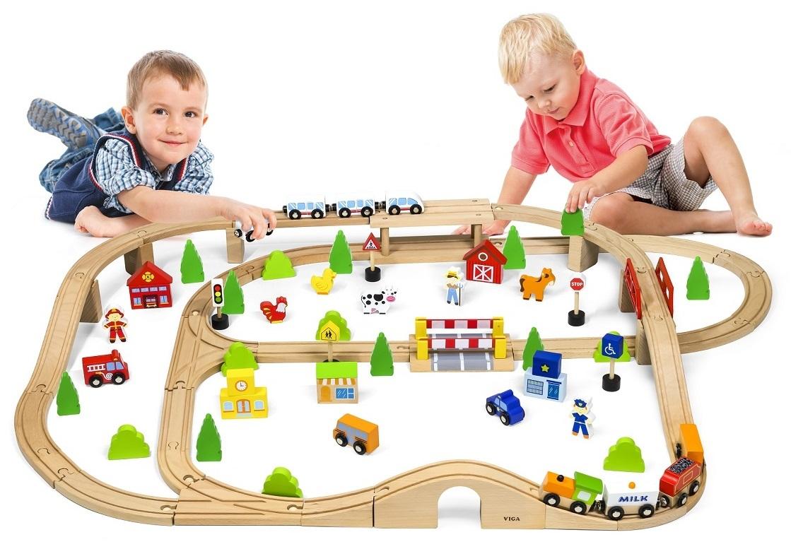 VIGA Wooden Train Set - 90 Pcs