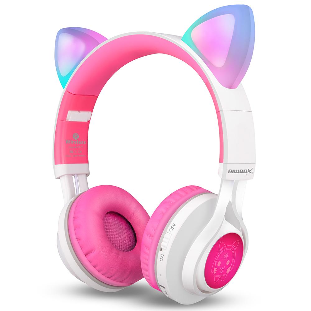 Riwbox Cat Ear Bluetooth Headphones - White Pink