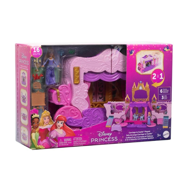 مجموعة لعب 2 في 1 لعربة الدمى الصغيرة من ديزني برنسيس إلى القلعة (أورورا)