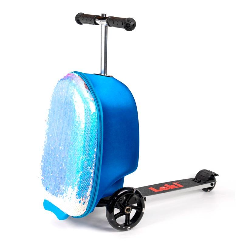 Eva Scooter Suitcase Blue And Pink Sequin - 19 Inch