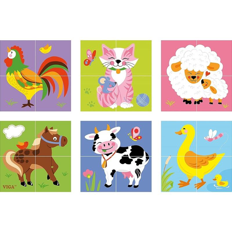 VIGA 6 Side Cube Puzzle - Farm Animals