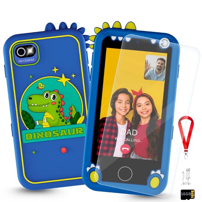 WatchOut Kids Learn Phone with Zero Eye Strain screen, HD camera, Learning Content, Parental Control, Screen and App Time Limit, Emergency WiFi Calling and Kids Safe PlayStore (Blue Dino)
