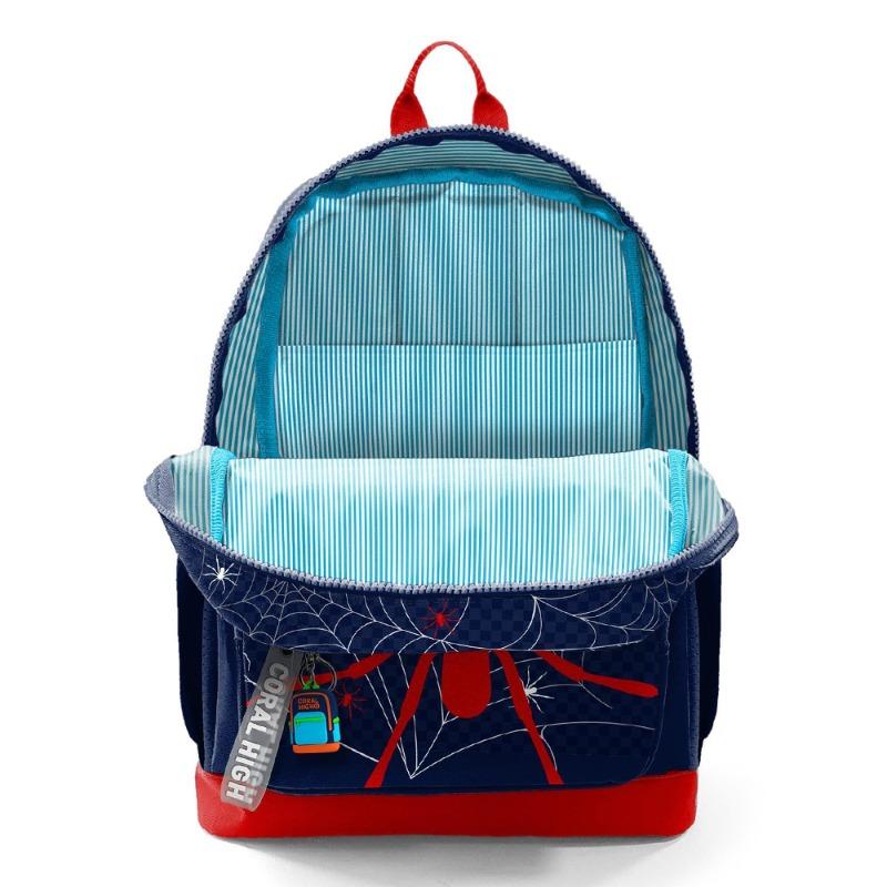 Coral High Kids School Backpack Spider Patterned Navy Blue Red