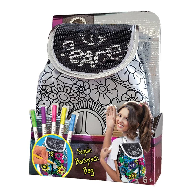 فاشن تايم - مجموعة تلوين حقيبة الظهر بترتر ذو وجهين