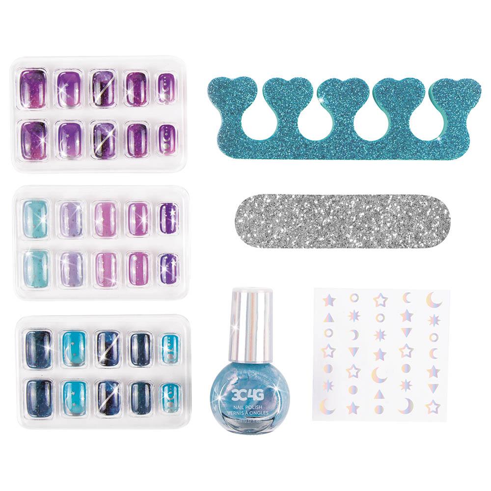 مجموعة أظافر باللونين الأزرق والفضي