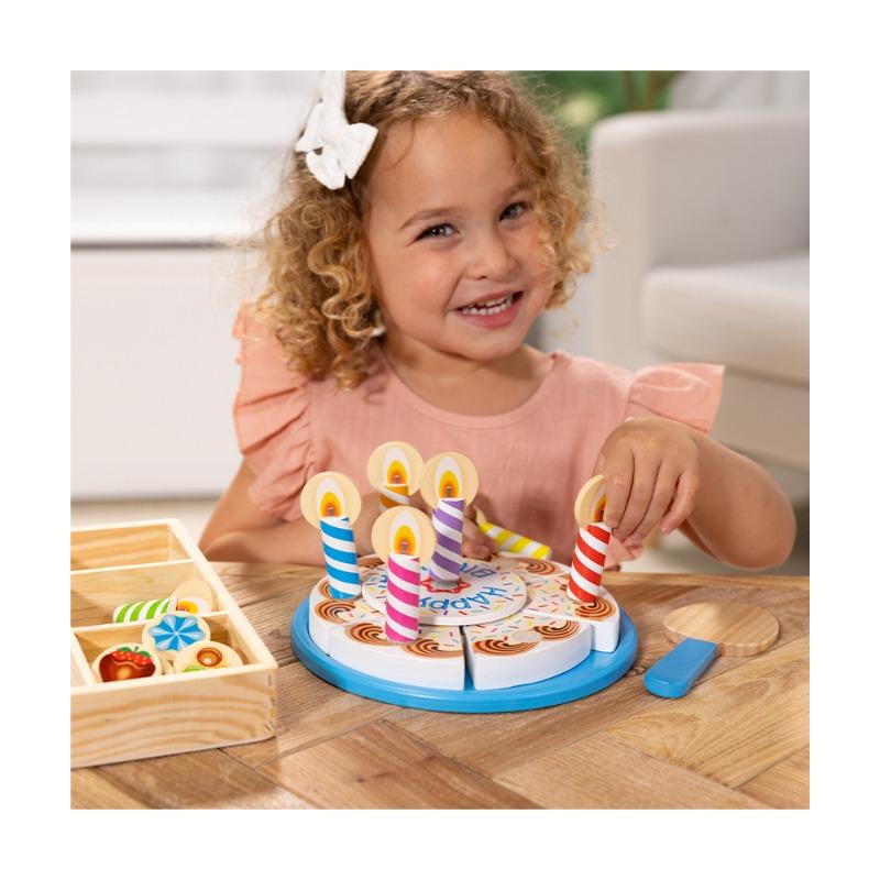 Melissa And Doug Birthday Party Cake - Wooden Play Food With Mix-n-Match Toppings and 7 Candles