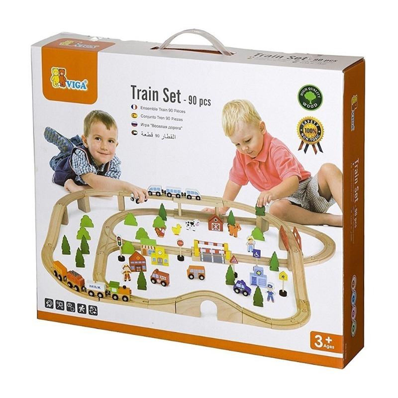 VIGA Wooden Train Set - 90 Pcs